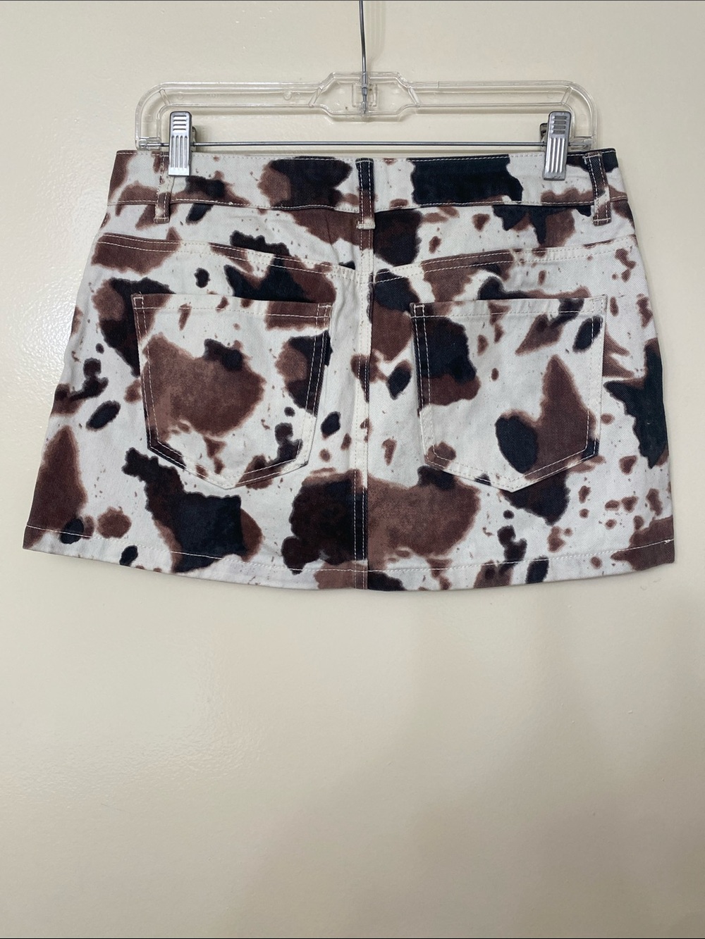 Cow Print Denim Mini Skirt - Picture 3 of 4